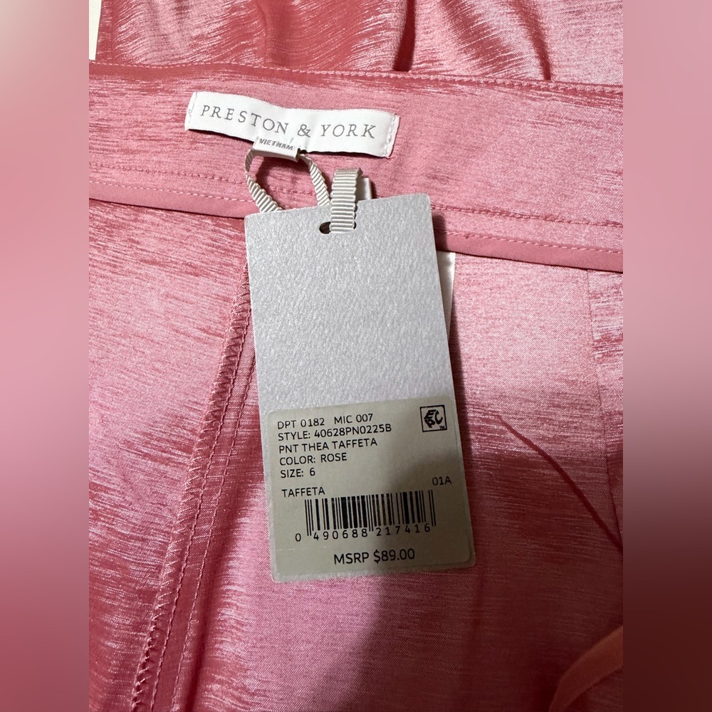Preston & York Thea Taffeta Wide Leg Pants Sz 6 Rose Pink Satin High Waist NWT - Picture 8 of 8